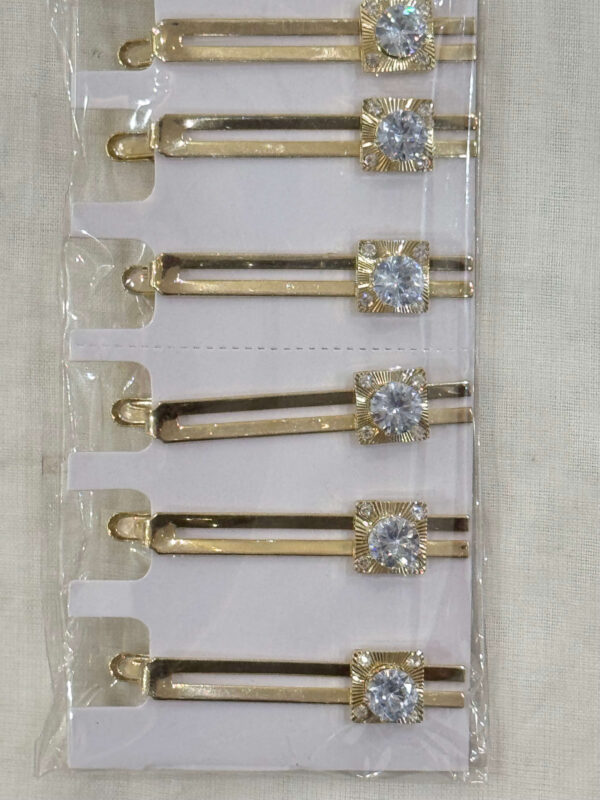 Gold Tone Tie Pin with Radiant Square Rhinestone Center